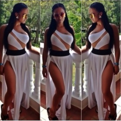 White and black slit me up dress