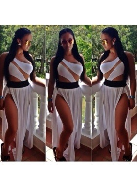 White and black slit me up dress