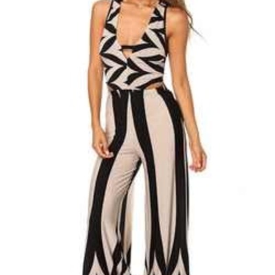 Beige and black one piece