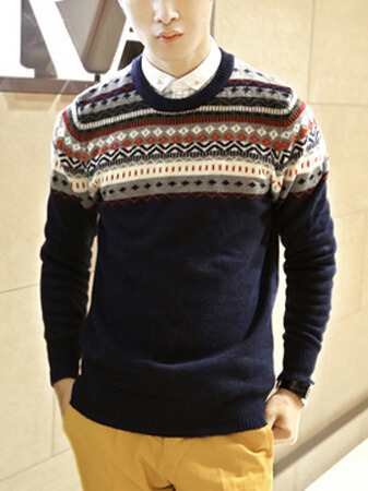 New Fashion Korean Style Round Neck Men Sweater 919SJ-K307F88-91-Blue