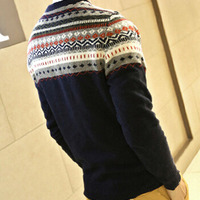 New Fashion Korean Style Round Neck Men Sweater 919SJ-K307F88-91-Blue - Thumbnail 2