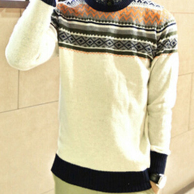 New fashion korean style round neck men sweater 919sj-k307f88-91-white