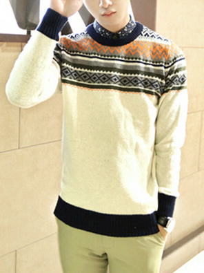 New Fashion Korean Style Round Neck Men Sweater 919SJ-K307F88-91-White