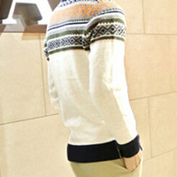 New Fashion Korean Style Round Neck Men Sweater 919SJ-K307F88-91-White - Thumbnail 2