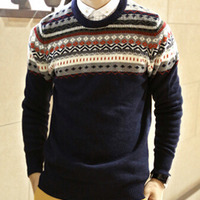 New Fashion Korean Style Round Neck Men Sweater 919SJ-K307F88-91-White - Thumbnail 3