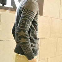 New Fashion Korean Style V-Neck Men Sweater 919SJ-K308F88-91-Black - Thumbnail 1