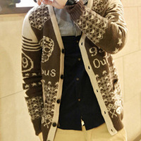 New Fashion Korean Style V-Neck Men Sweater 919SJ-K308F88-91-Coffee - Thumbnail 1