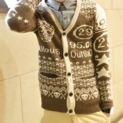 New fashion korean style v-neck men sweater 919sj-k308f88-91-coffee