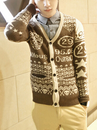 New Fashion Korean Style V-Neck Men Sweater 919SJ-K308F88-91-Coffee