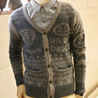 New Fashion Korean Style V-Neck Men Sweater 919SJ-K308F88-91-Coffee - Thumbnail 3