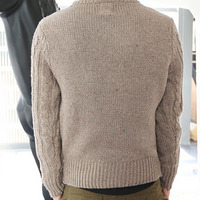 New Fashion Korean Style Round Neck Men Sweater 919SJ-K313F110-113-Coffee - Thumbnail 2