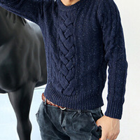 New Fashion Korean Style Round Neck Men Sweater 919SJ-K313F110-113-Coffee - Thumbnail 4