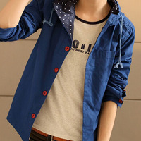 New Fashion Korean Style Long Sleeves Coat 922SJ-F10-43-Blue - Thumbnail 1
