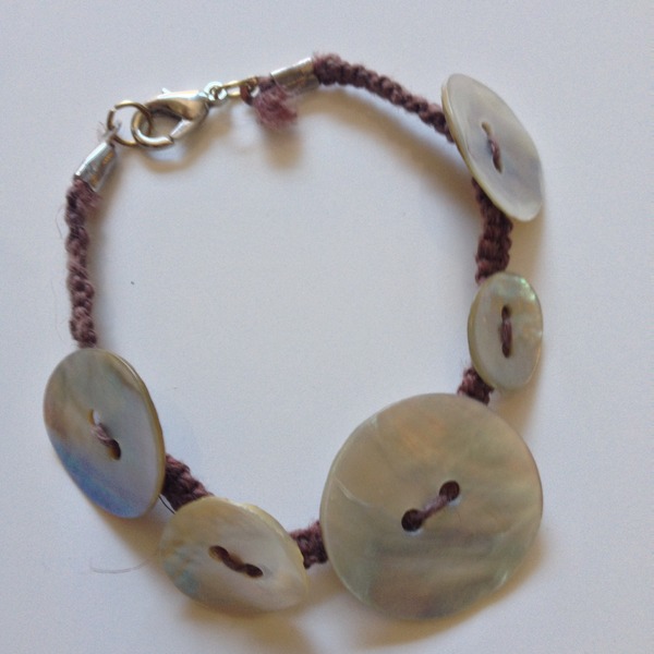 Abalone shell macramé hemp button bracelet