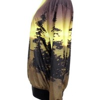 Peaceful Woods Sunset Print Sweatshirts Unisex Lovers Street Fashion Long Sleeve Pullover Loose Design Casual Sweater Free Size - Thumbnail 1
