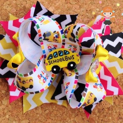 Custom/back to school/boutique hairbow/girls jewelry/photo props/girls hair bows/school bus