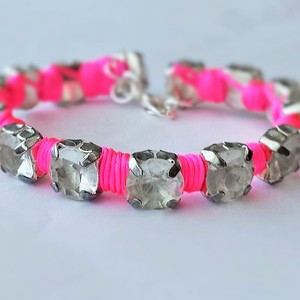 Stacking bracelet / rhinestone wrapped bracelet / Bff / Pink macrame / Rhinestone bracelet / Bling bracelet / Big rhinestones / Cute / neon