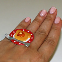 Kawaii Cute Japanese Miniature Food Ring - Bear Shaped Pancake with Syrup - Thumbnail 1