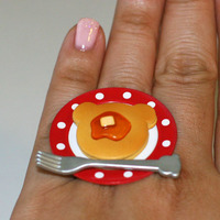 Kawaii Cute Japanese Miniature Food Ring - Bear Shaped Pancake with Syrup - Thumbnail 3