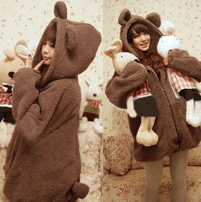 Japanese kawaii cartoon bear ear hooded coat