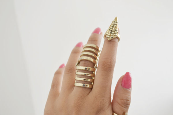 Gold vintage nail ring and bending lines ring
