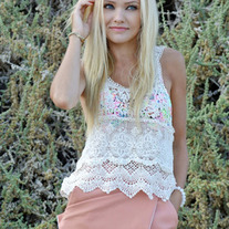 Beige Sleeveless Lace Vest