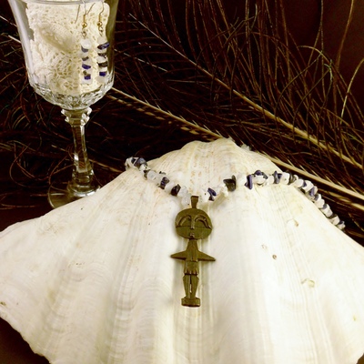 Tribal lapis and moonstone necklace and earring set