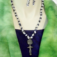 Tribal Lapis and Moonstone Necklace and Earring Set - Thumbnail 3