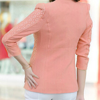 New Fashion Cotton Plain Womens Suit Jackets FLA1130-800-53-Pink - Thumbnail 2