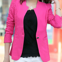 New Fashion Cotton Plain Womens Suit Jackets FLA1130-800-53-Pink - Thumbnail 3