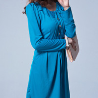 Summer Fashion Chiffon New Korean Style Womens Dresses FLA1130-8010-33-Blue - Thumbnail 1