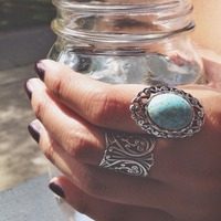 Turquoise Matrix Boho Ring - Thumbnail 1