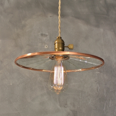 Industrial pendant lamp w/ flat mirror reflector shade (copper) - vintage factory light