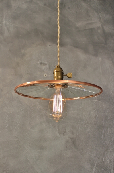 Industrial Pendant Lamp w/ Flat Mirror Reflector Shade (Copper) - Vintage Factory Light