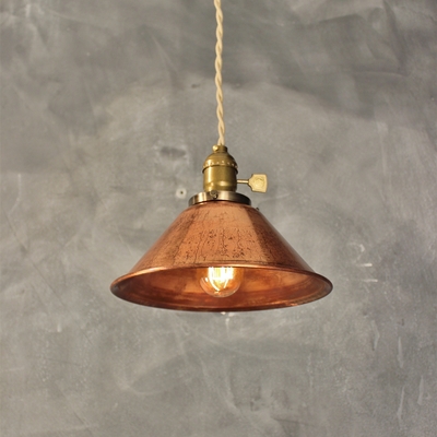 Industrial pendant lamp w/ weathered copper lamp shade - vintage factory light