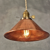 Industrial Pendant Lamp w/ Weathered Copper Lamp Shade - Vintage Factory Light - Thumbnail 3