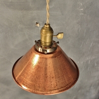 Industrial Pendant Lamp w/ Weathered Copper Lamp Shade - Vintage Factory Light - Thumbnail 4