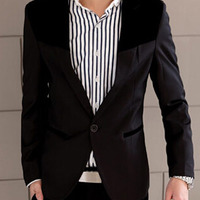 Free Shipping Long Sleeve Cotton Mens Suit Jackets 922SJ-F03-53-Black - Thumbnail 1
