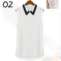  Loose Casual Chiffon Sleeveless Vest Shirt Tops Blouse - Thumbnail 2