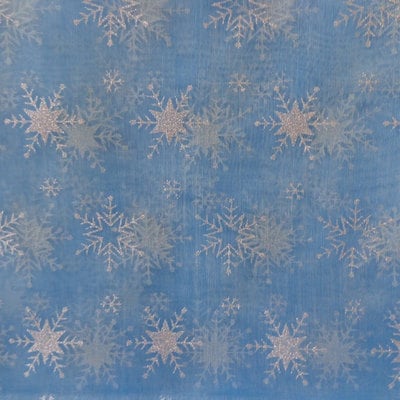 Mat2 mini snowflake print organza fabric for frozen elsa cape dress meter 150cm wide blue - Thumbnail 2