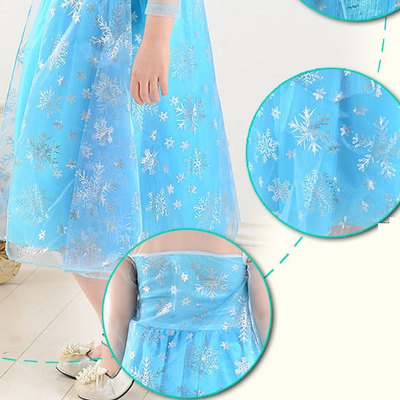 Mat11 silver snowflake print organza fabric frozen elsa cape dress meter 150cm wide blue - Thumbnail 4