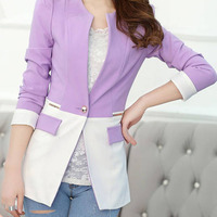New Fashion Cotton Plain Womens Casual Suit Jackets FLA1131-A-6018-53-Blue - Thumbnail 4