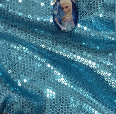 MAT25 one Yard plae blue Elsa Dress Fabric, 3mm Sequins on Satin, Sparkly and Shiny Tablecloth Fabric