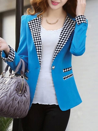 New Fashion Cotton Plain Womens Casual Suit Jackets FLA1131-A-6019-48-Blue