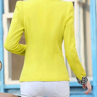 New Fashion Cotton Plain Womens Casual Suit Jackets FLA1131-A-6019-48-Blue - Thumbnail 3