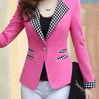 New Fashion Cotton Plain Womens Casual Suit Jackets FLA1131-A-6019-48-Blue - Thumbnail 4