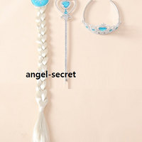 WG20 Movies Frozen Snow Queen Elsa Cosplay Crown and wand crosier and wig - Thumbnail 1