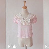 Sailor Collar Stripes Blouse Top SP140969 - Thumbnail 1