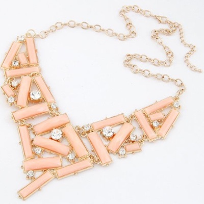 Peach bar necklace with rhinestones