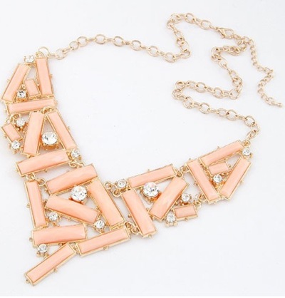 Peach Bar Necklace with Rhinestones